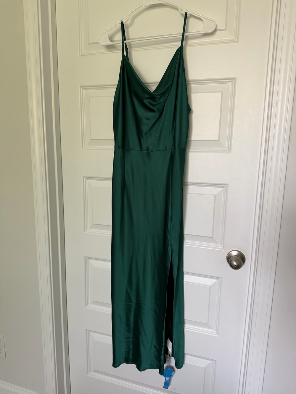 Cupshe Deep Green Satin Slip Dress with Side Slit